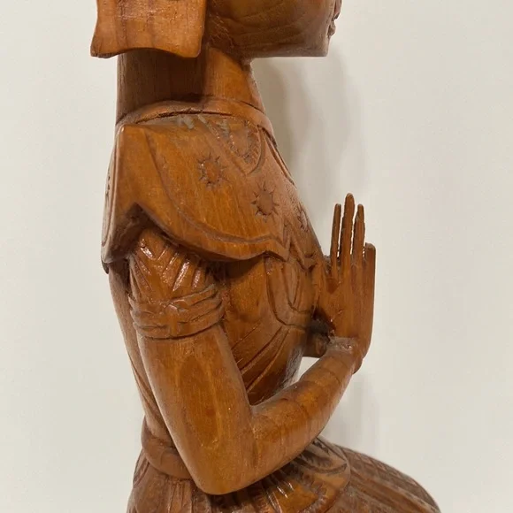 Vintage Carved Wood Buddha Thepanom Female Figure Kneeling and Praying